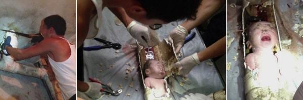 China: rescatan sano y salvo a un bebé que fue arrojado por una tubería