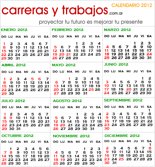 FERIADOS DEL 2012 EN ARGENTINA