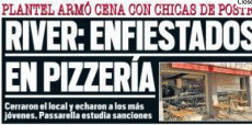 MEDIO EQUIPO DE RIVER ENFIESTADO CON 10 MUJERES EN UNA PIZZERIA