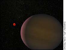 Representacin artstica del nuevo planeta, que sera una vez y media ms grande que Jpiter, girando alrededor de una enana roja, su estrella madre.