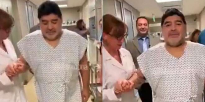 Video: Diego Maradona volvió a caminar tras su operación en la rodilla derecha