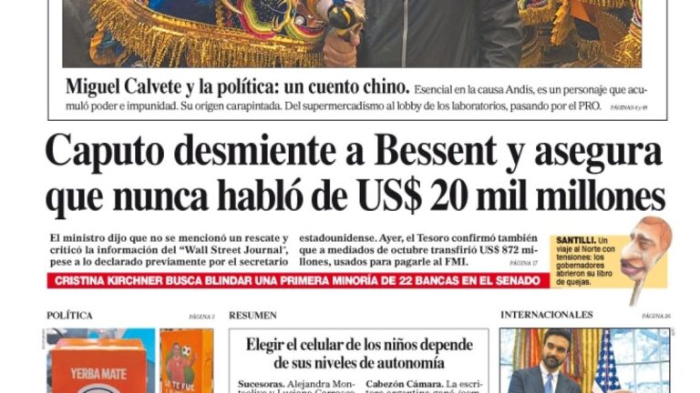 Tapa del Diario PERFIL – Sábado 22 de Noviembre de 2025
