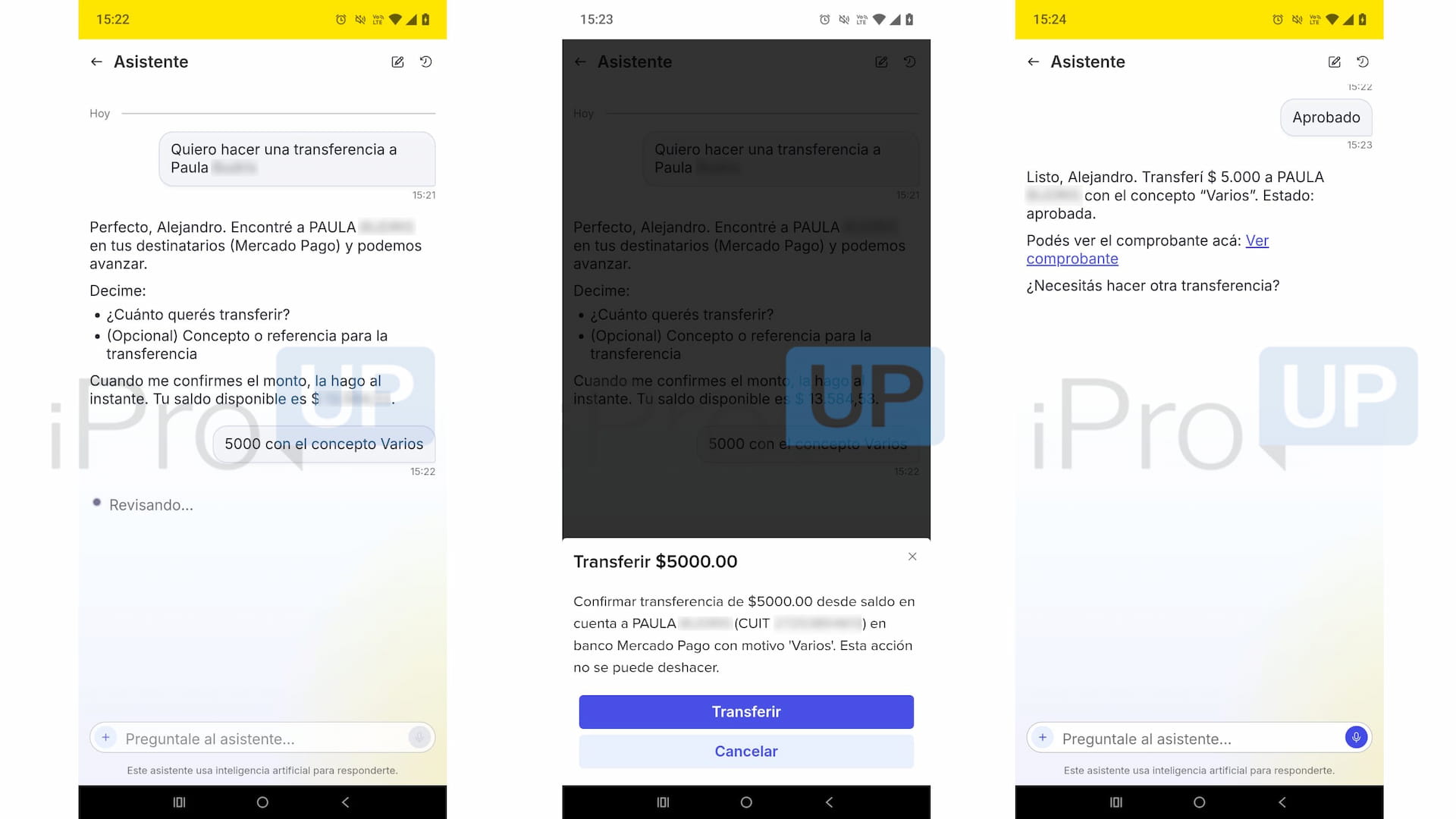 Uso del asistente de Mercado Pago con comando de voz