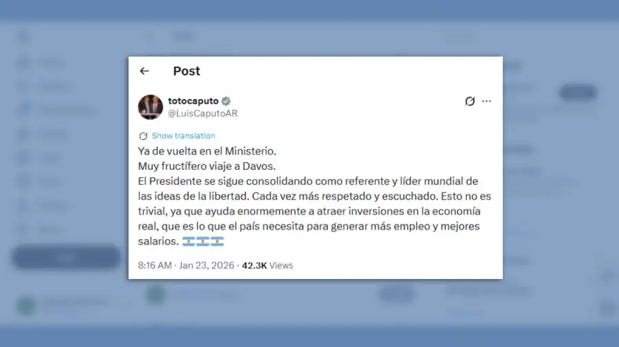 Posteo de Luis Caputo en Davos