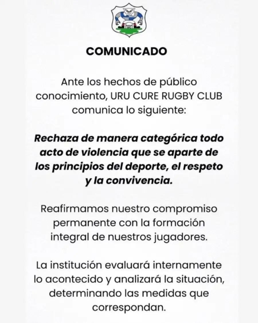 Comunicado del club URU Cure de Rugby.
