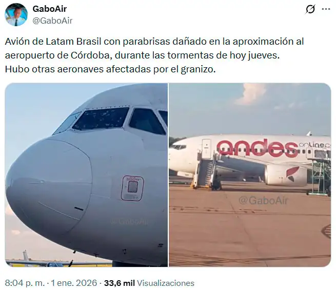 Avión dañado por granizo