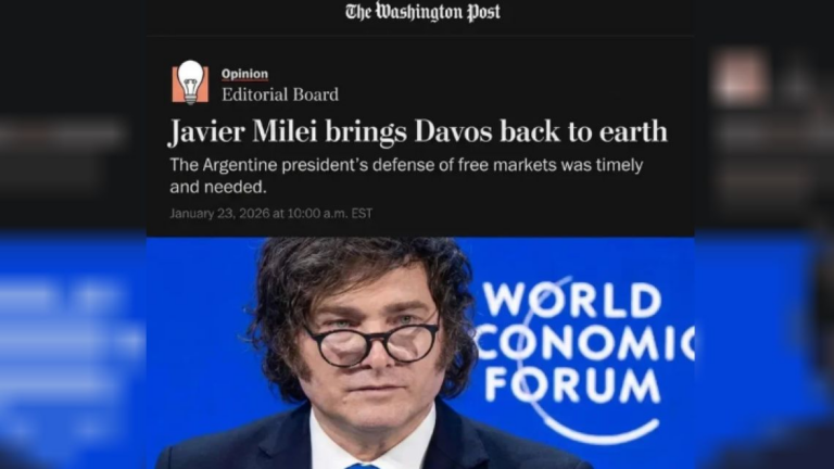 Milei destaca en Davos: ‘Washington Post’ elogia su defensa del libre mercado.