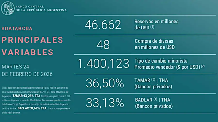 Gráfico de reservas del BCRA