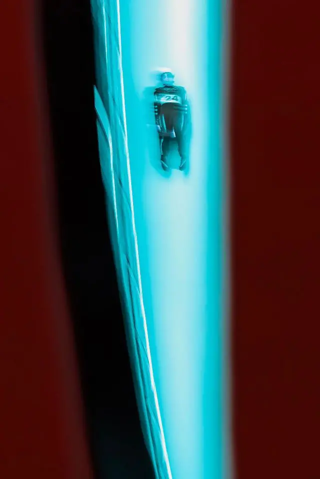 La ucraniana Yulianna Tunytska en acción durante una prueba de luge.