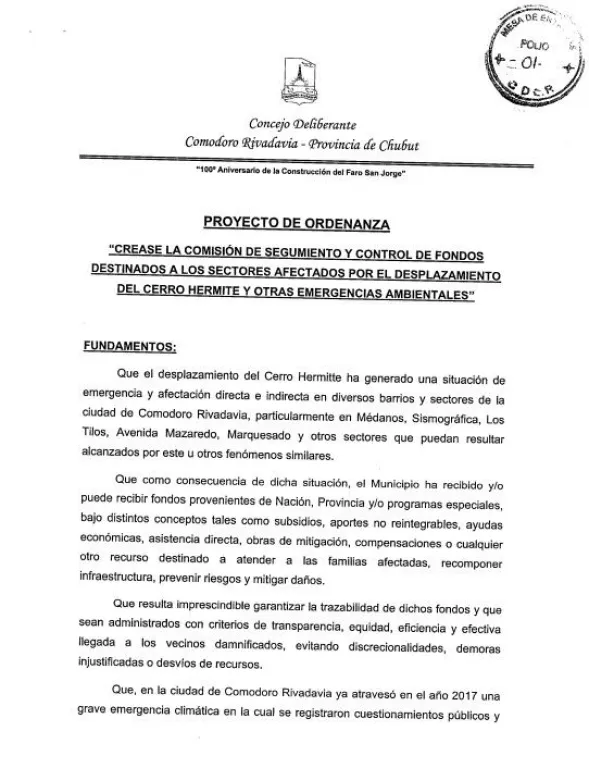 Proyecto presentado en el Concejo Deliberante