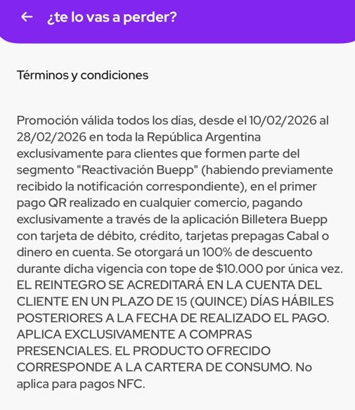 Términos y condiciones de la promoción de Buepp