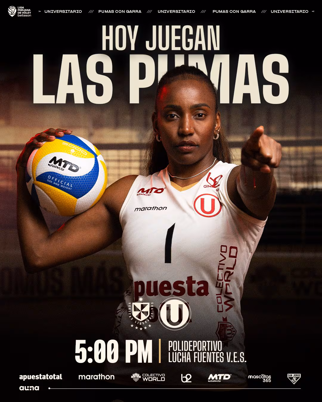 El banner de Universitario en la previa del choque con San martín por Liga Peruana de Vóley 2026.