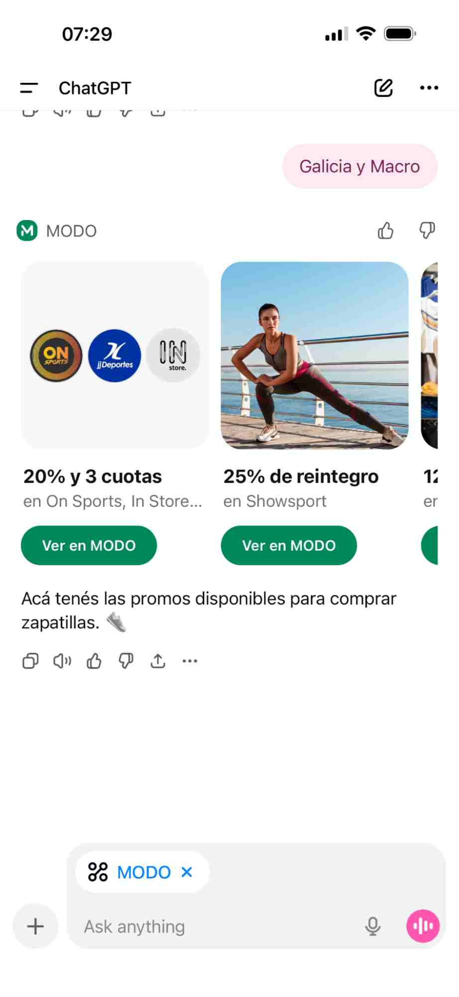 La app de MODO en ChatGPT