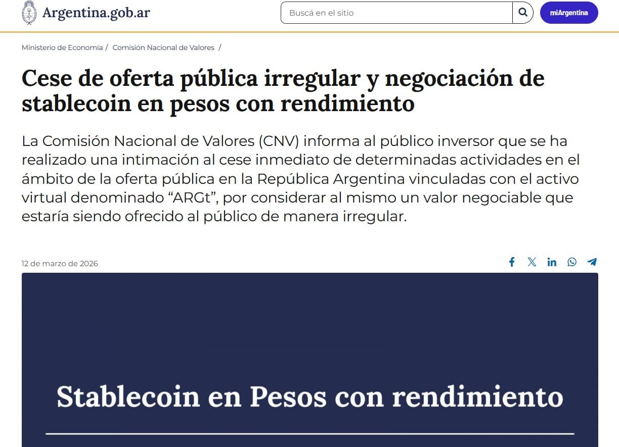 Comunicado de CNV sobre ARGt