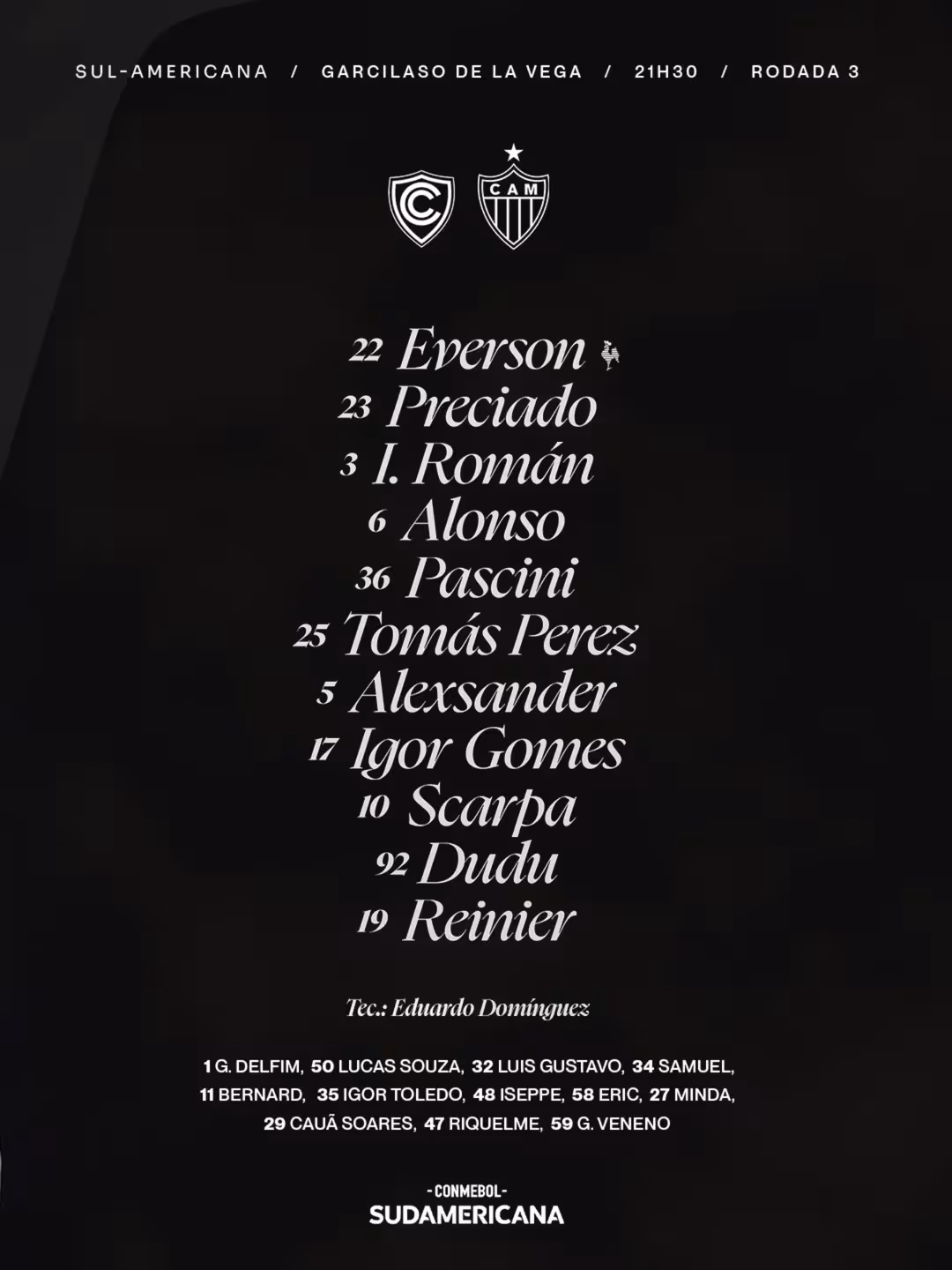 Alineación confirmada de Atlético Mineiro.