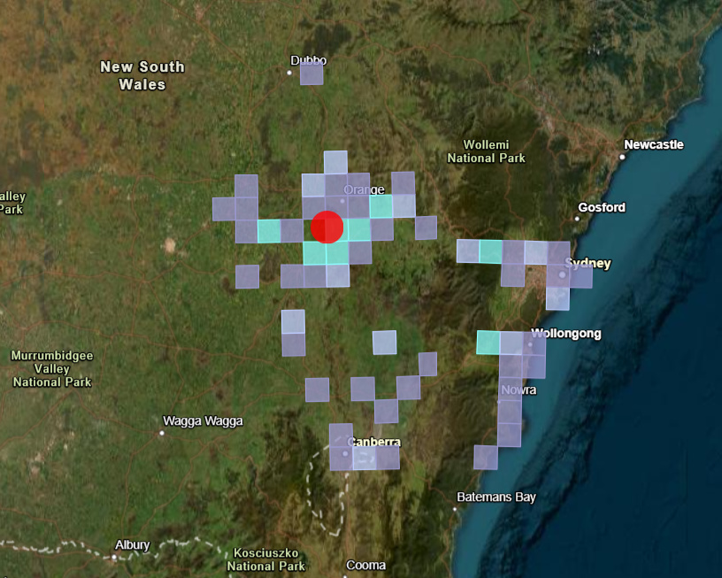 Ubicación del sismo en NSW