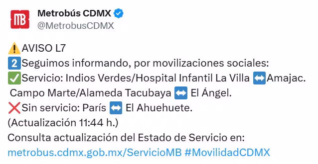 Últimas actualizaciones sobre el Metrobús de CDMX.