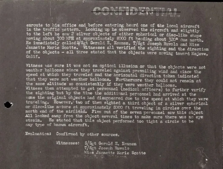 Documento sobre avistamientos OVNI