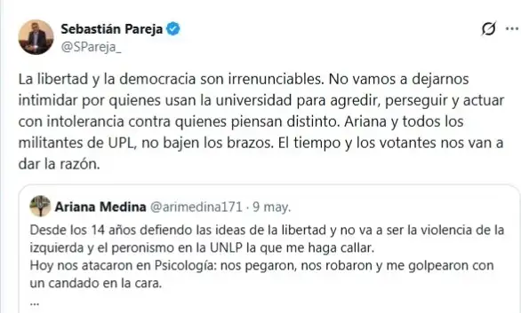 Diputado Sebastián Pareja hablando de la pelea en la Universidad de La Plata