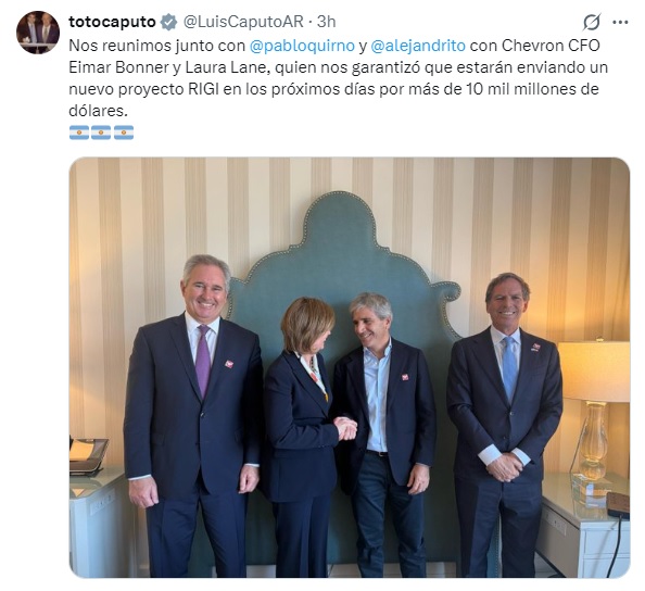 El ministro Luis Caputo destaca inversiones en energía