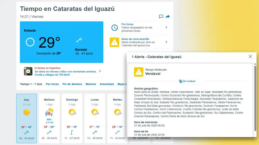 Alerta amarilla en Cataratas del Iguazú
