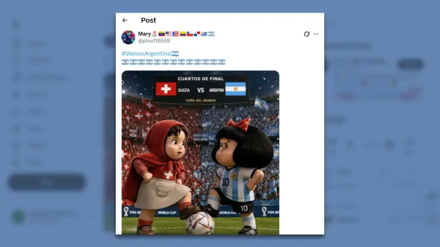 Posteos en X del partido Argentina vs Suiza