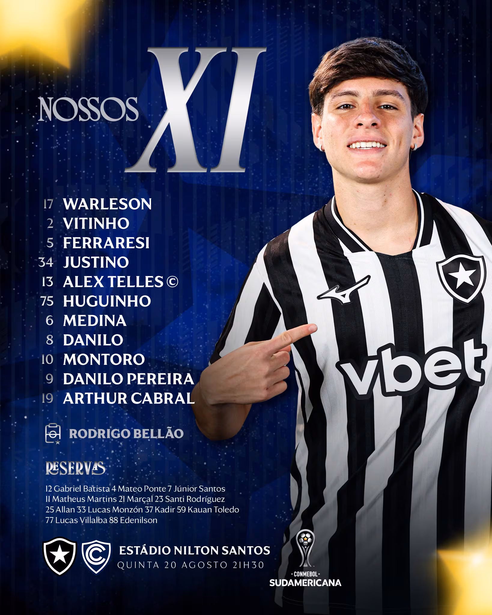 Once de Botafogo para la vuelta con Cienciano por Copa Sudamericana 2026 - Crédito: X.
